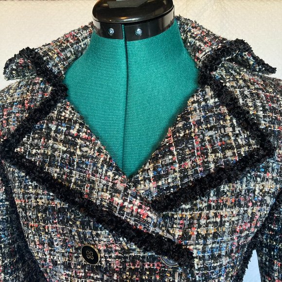 New York & Company Tweed Black Trim Multicolor Jacket With Silver Threads sz XS - Picture 2 of 13